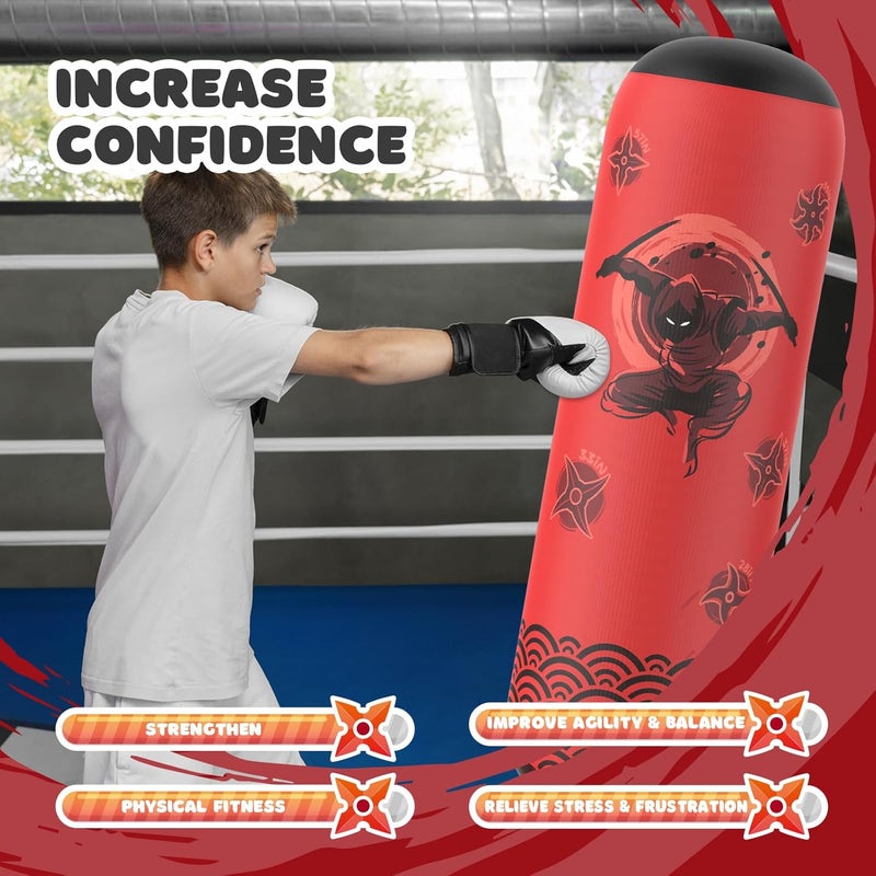 Sunikko X Tall Punching Bag for Kids, Larger 66 Inch Inflatable Stable Boxing Bag for Teens, Ninja Shuriken Toy Gifts for Boys Girls, Boxing Set with Gloves and Pump for Practicing Karate Taekwondo - Image 5